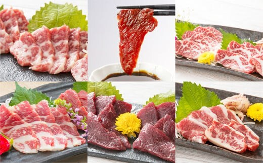 桜屋 馬刺し スライスセット 6種 計約600g 各約100g 【特上トロ・トロ・霜降り・特選赤身・特上赤身・上赤身】 馬肉 お肉 馬刺 醤油付き 詰め合わせ 真空パック 冷凍 熊本県 湯前町