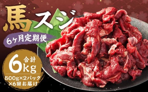 【6ヶ月 定期便】馬スジ 1kg(500g × 2パック) 合計 6kg 熊本県産 馬肉 馬 スジ スジ肉 国産 熊本 肉 すじ すじ肉 馬すじ
