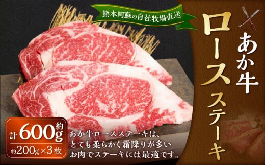 あか牛 ロースステーキ 約600g(あか牛ロースステーキ 約200g×3枚)肉 お肉 牛肉 和牛 褐毛和種 国産 九州産 冷凍 熊本県 湯前町