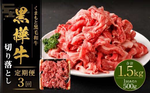 【3回定期便】 黒樺牛 切り落とし500g (500g×1パック) 計1500g 黒毛和牛 牛肉 切り落とし肉 冷凍