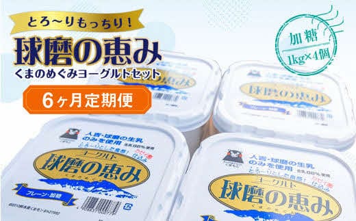【6ヶ月定期便】球磨の恵みヨーグルトセット(加糖1kg×4個)計24kg