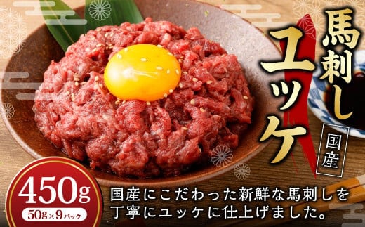 【フジチク】国産 馬刺し ユッケ 50g×9 合計450g 馬刺し 馬肉 タレ付き 馬刺 馬 肉 お肉 おつまみ 冷凍