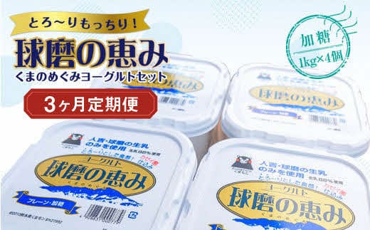 【3ヶ月定期便】球磨の恵みヨーグルトセット(加糖1kg×4個)計12kg