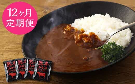 【12ヶ月定期便】熊本県産あか牛使用 くまもとあか牛 ビーフカレー 4人前 計640g(160g×4袋)