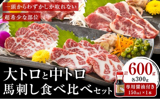 大トロ 中トロ 馬刺し 各300g 食べ比べ 計600g (専用醤油付き150ml×1本) 桜屋 《30日以内に出荷予定(土日祝除く)》 熊本県 山江村 送料無料 肉 馬肉 馬さし---sy_fskotct_30d_25_70000_600g---