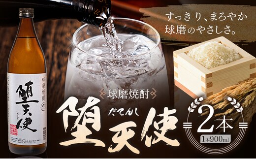 球磨焼酎 堕天使 25度 900ml 2本《30日以内に出荷予定(土日祝除く)》 熊本県 球磨郡 山江村 本格米焼酎 米焼酎 球磨焼酎 国産 熊本県産 国産米使用 焼酎 酒 お酒 5合瓶---ym_dtns_30d_r7_9500_2p_cp---