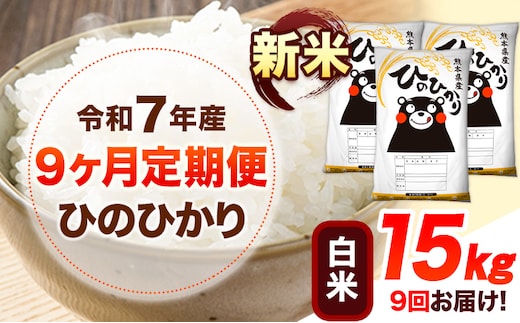 新米 令和7年産 【9ヶ月定期便】 白米 ひのひかり 15kg 《お申し込み月の翌月から出荷開始》 熊本県産 無洗米 白米 精米 ひの 送料無料 熊本県 山江村 SDGs むせんまい 米 コメ こめ 国産---hn7tei_337500_15kg_mo9_ym_h---
