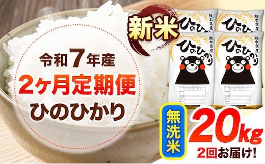 新米 令和7年産 【2ヶ月定期便】 無洗米 ひのひかり 20kg 《お申し込み月の翌月から出荷開始》 熊本県産 無洗米 白米 精米 ひの 送料無料 熊本県 山江村 SDGs むせんまい 米 コメ こめ 国産---hn7tei_99000_20kg_mo2_ym_m---