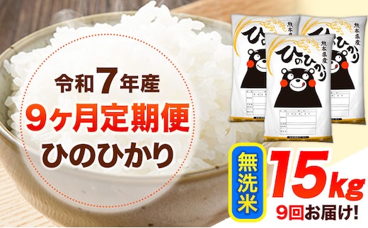 令和7年産 【9ヶ月定期便】 無洗米 ひのひかり 15kg 《お申し込み月の翌月から出荷開始》 熊本県産 無洗米 白米 精米 ひの 送料無料 熊本県 山江村 SDGs むせんまい 米 コメ こめ 国産---hn7tei_337500_15kg_mo9_ym_m---