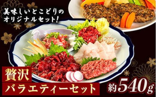 贅沢バラエティセット 540g 馬肉 冷凍 《60日以内に出荷予定(土日祝除く)》 新鮮 さばきたて 生食用 肉 熊本県球磨郡山江村 馬刺し 馬肉 惣菜 希少部位---sy_fsenzibr_60d_r7_14000_540g---