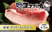 【定期便3回】豊後まぐろヨコヅーナ贅沢セット全3回 赤身250g 中トロ500g 大トロ250g入りの豪華セット 大分県産 九州産 津久見市