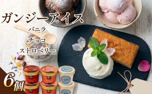 ガンジーアイス 6個セット（バニラ、チョコ、ストロベリー）