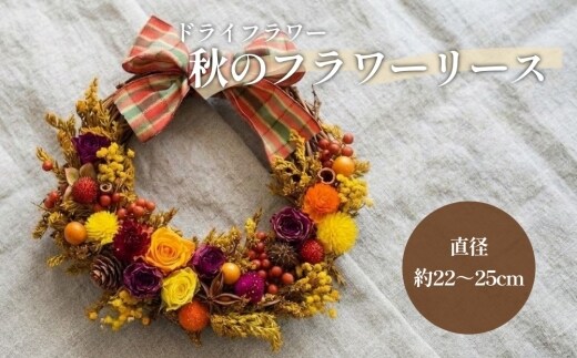 【ドライフラワー】秋のフラワーリース 直径：約22～25cm