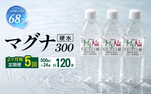 【2ヶ月毎5回定期便】 硬水ミネラルウォーターマグナ300 500ml 計120本 （24本×5回）