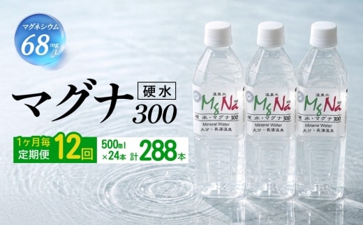 【1ヶ月毎12回定期便】 硬水ミネラルウォーターマグナ300 500ml 計288本