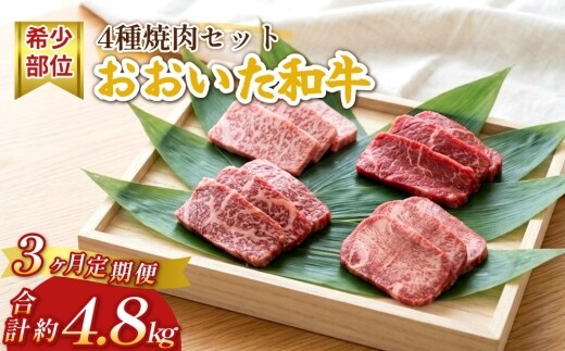 【3ヶ月定期便】おおいた和牛 希少部位4種焼肉セット 約1.6kg（約800g×2箱）×3回