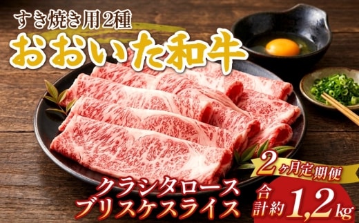 【2ヶ月定期便】おおいた和牛すき焼き用 2種 約600g（クラシタロース・ブリスケスライス）×2回