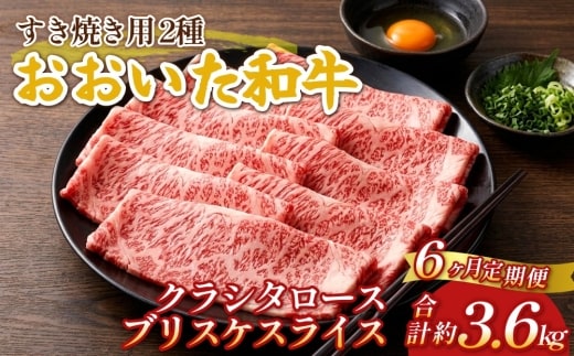 【6ヶ月定期便】おおいた和牛すき焼き用 2種 約600g（クラシタロース・ブリスケスライス）×6回