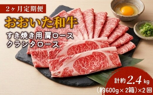 【2ヶ月定期便】おおいた和牛すき焼き用 肩ロース クラシタロース 約1.2kg（約600g×2箱）