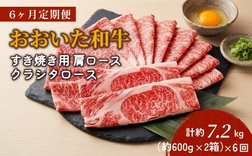 【6ヶ月定期便】おおいた和牛すき焼き用 肩ロース クラシタロース 約1.2kg（約600g×2箱）