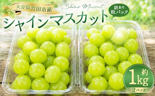 【数量限定】粒パック 訳あり シャインマスカット 約1kg (2パック) 【2026年8月下旬~11月上旬発送開始予定】