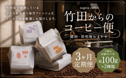 【 3ヶ月定期便 】 竹田からのコーヒー便 約100g × 2種類 ( 銘柄 ・ 焙煎度おまかせ )