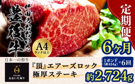 【定期便6回】日本一の和牛 おおいた豊後牛 1ポンド エアーズロック 極厚ステーキ 約454g×6回 計6ポンド (約2724g)
