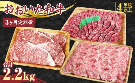 【3ヶ月定期便】おおいた和牛（もも・ロースステーキ・肩ローススライス）定期便