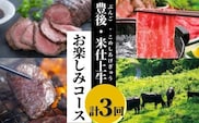 KA-04 【3ヶ月定期便】豊後・米仕上牛お楽しみ 食べ比べコース（すき焼き用ロース もも肉 焼き肉用モモ カルビ ローストビーフ）