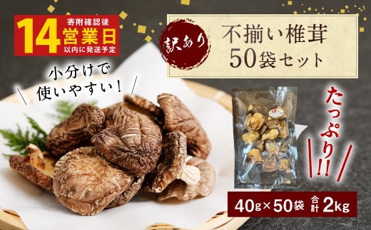 015-963x1 【14営業日以内発送】 不揃い 椎茸 50袋セット 40g×50袋 合計2kg 干し椎茸 乾燥 しいたけ ギフト