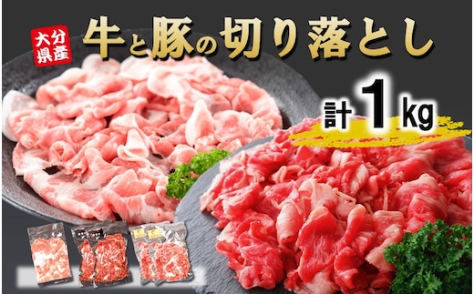 大分県産 牛・豚の切り落としセット（真空包装） 計1kg_2472R