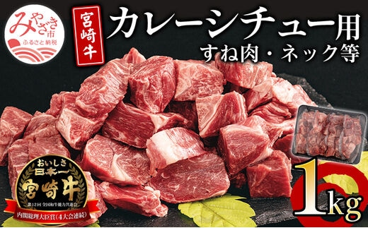 宮崎牛 カレーシチュー用 すね肉 ネック等 計1kg_M155-020
