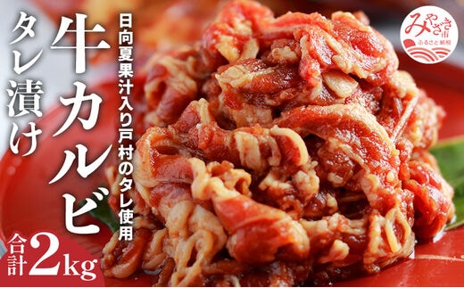 牛カルビタレ漬け合計2kg 日向夏果汁入り戸村のタレ使用！(冷凍 500g×4パック)_M179-001