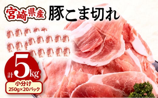 宮崎県産 豚こま切れ:250g×20パック 合計5kg_M201-013