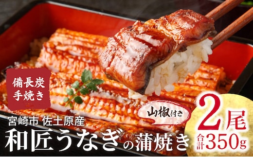 【宮崎市佐土原産】和匠うなぎの備長炭手焼き蒲焼2尾350ｇセット_M080-008