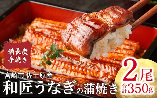 【宮崎市佐土原産】和匠うなぎの備長炭手焼き蒲焼2尾350gセット_M080-008