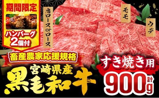 【期間・数量限定】畜産農家応援！宮崎県産 黒毛和牛 スライス3種セット(肩ロースorロース・ウデ・モモ 各300g)・国産牛ハンバーグ100g×2個_M132-092-PU-B2