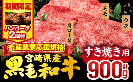 【期間・数量限定】畜産農家応援！宮崎県産 黒毛和牛 スライス3種セット(肩ロース・ウデ・モモ 各300g)・国産牛ハンバーグ100g×2個_M132-092-PU-B2