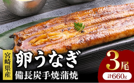 「卵うなぎ」備長炭手焼蒲焼 3尾(計660g)_M159-012-04