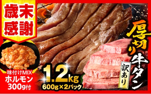 【歳末感謝】【数量・期間限定】《訳あり》厚切り 牛タン 塩味 計1.2kg 味付けMIXホルモン付き_M179-014-UP-B