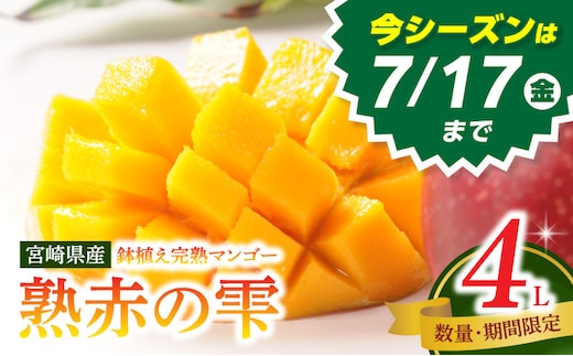 《2026年発送》【数量・期間限定】宮崎県産鉢植え完熟マンゴー 熟赤の雫(あかのしずく) 化粧箱入り4L×2玉_M168-005-03
