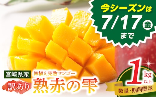 《2026年発送先行予約》【数量・期間限定】【訳あり】宮崎県産鉢植え完熟マンゴー 熟赤の雫(あかのしずく) 1kg以上詰合せ_M168-006