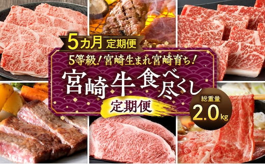 5等級！宮崎生まれ宮崎育ち！宮崎牛食べ尽くし定期便(総重量2.0kg)_M132-T004