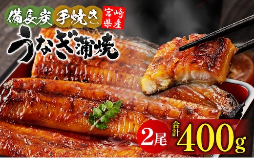 【宮崎県産】うなぎ備長炭手焼き蒲焼2尾(400g)_M159-009