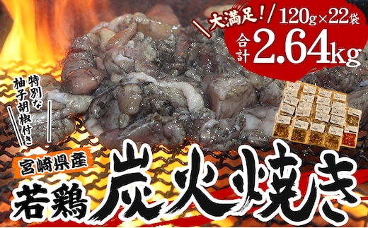 宮崎県産 若鶏 炭火焼 計2.64kg 大満足22パック 宮崎の名店「小料理ひゅう」_M210-003_01