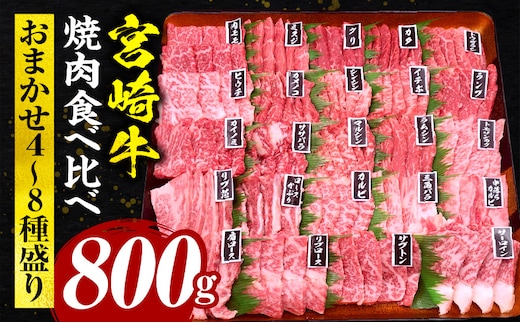 宮崎牛焼肉食べ比べ4種～8種盛り 合計800g_M243-016