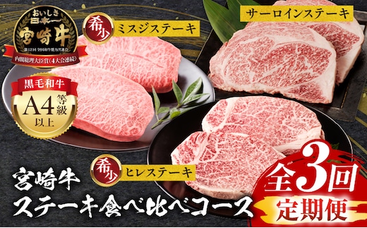 【定期便全3回】宮崎牛ステーキ食べ比べコース_M243-T007