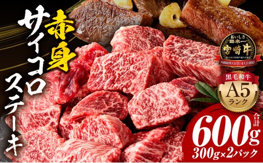 宮崎牛A5ランク 赤身サイコロステーキ600g_M243-026