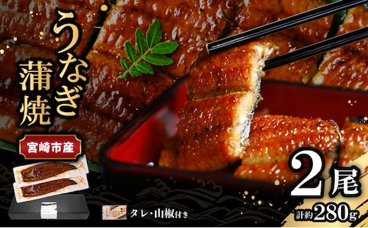 宮崎県宮崎市産 うなぎの蒲焼 約280g（約140g×2尾）タレ・山椒セット_M325-002