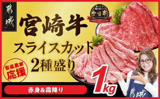 畜産農家応援! 宮崎牛スライス2種1kgセット(霜降り400g 赤身600g)_19-N2-001-1kg-S4A6